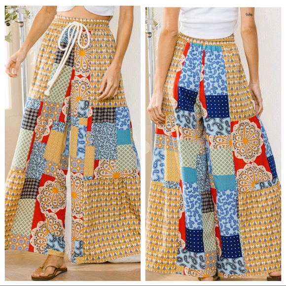 Brooke Boho Fabulous Double Tiered Wide Leg Printed Pants - Picture 5 of 6